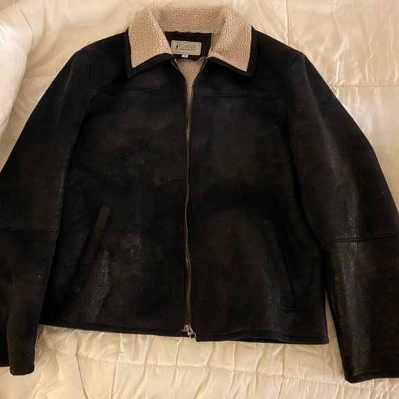 Vintage Tower London Fog Flight Bomber Jacket Faux Shearling Collar Size L - Picture 1 of 2